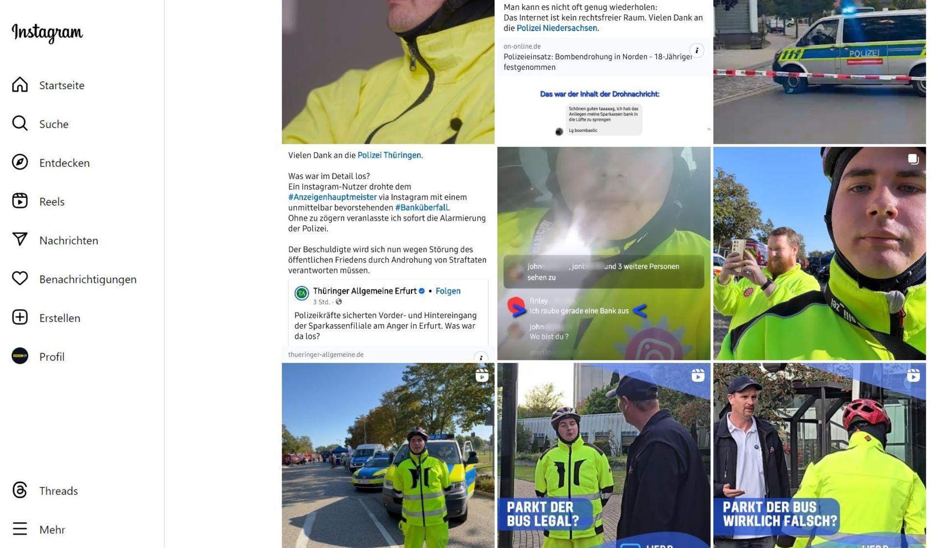 Der Anzeigenhauptmeister ist unter anderem auf Instagram sehr aktiv und generiert Reichweite. (Screenshot: instagram.com/deutscher_anzeigenhauptmeister)