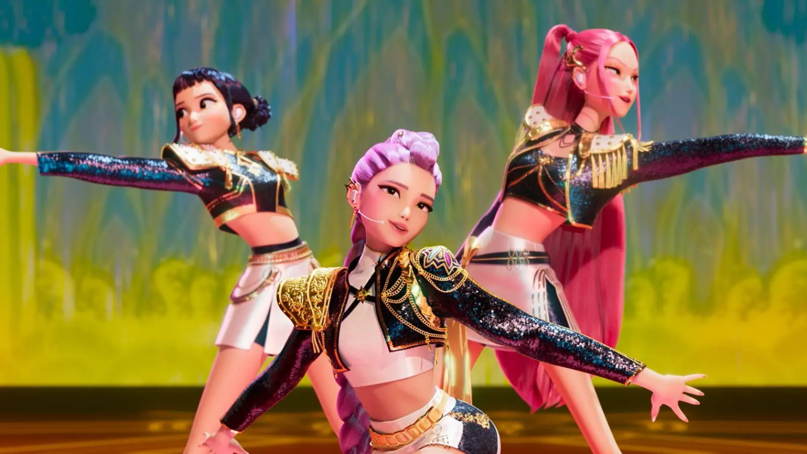 Im Netflix-Hit „KPop Demon Hunters“ geht es um die Band Huntrix - hier von links nach rechts: Zoey, Rumi und Mira. (Bild: Netflix/dpa)