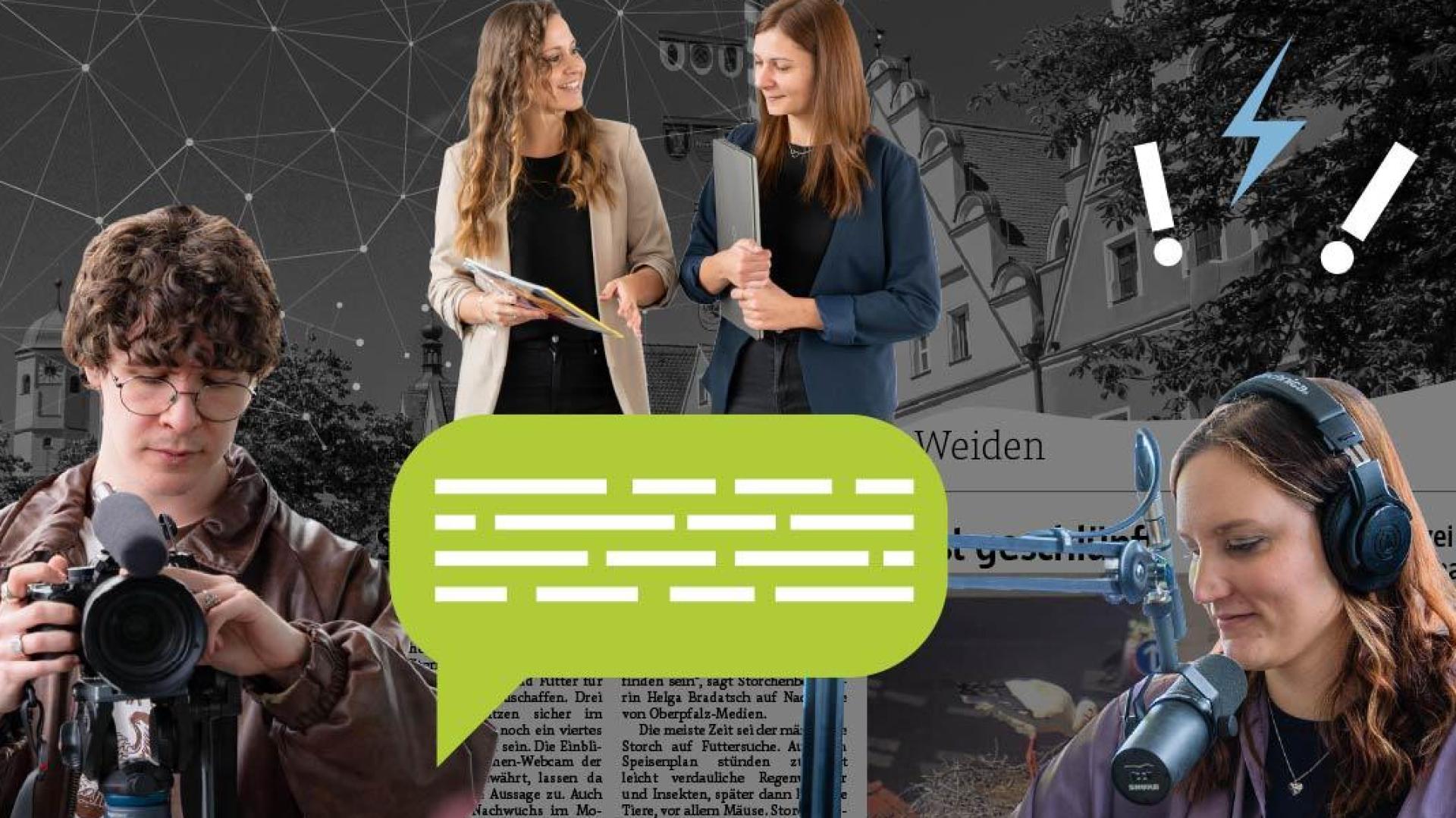 Journalisten und Mediengestalter berichten für Oberpfalz-Medien aus den kreisfreien Städten Amberg und Weiden sowie den Landkreisen Amberg-Sulzbach, Neustadt/WN, Schwandorf und Tirschenreuth. Ebenso wichtig wie Artikel sind dabei inzwischen digitale Formate wie Videos und Podcasts. (Grafik: Franka Eichl)