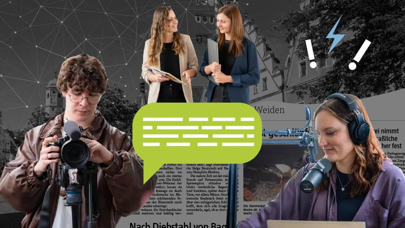 Journalisten und Mediengestalter berichten für Oberpfalz-Medien aus den kreisfreien Städten Amberg und Weiden sowie den Landkreisen Amberg-Sulzbach, Neustadt/WN, Schwandorf und Tirschenreuth. Ebenso wichtig wie Artikel sind dabei inzwischen digitale Formate wie Videos und Podcasts. (Grafik: Franka Eichl)