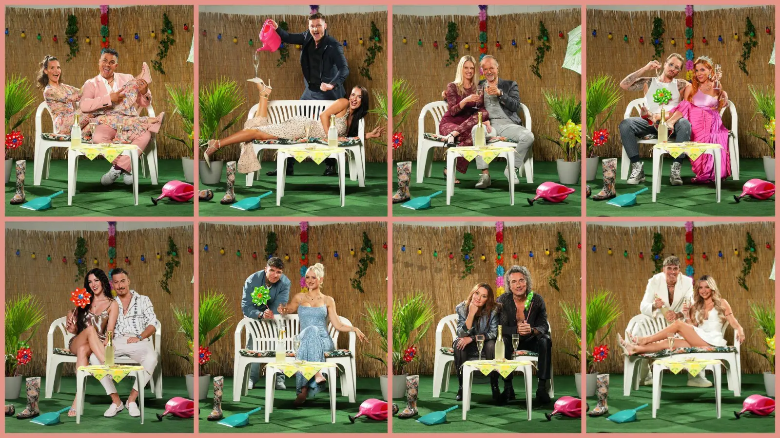 Diese Paare ziehen ins „Sommerhaus der Stars“.  (Bild: Stefan Gregorowius/RTL/dpa)